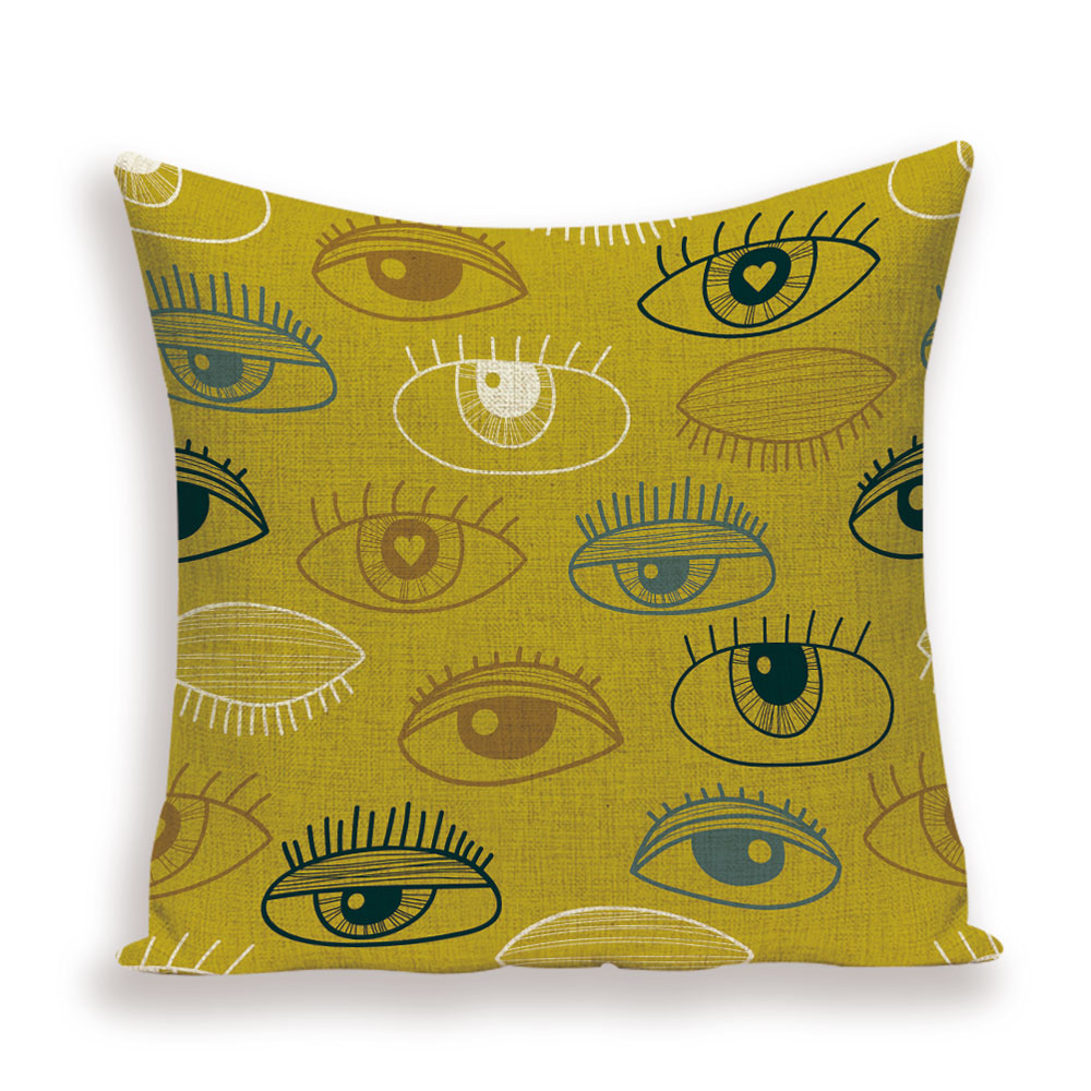 Shabby Abstract Cushions Cover Eye Geometric Patterns Pillow Case Printed Linen Cushion Cases Girl Sofa Pillows Covers Kissen