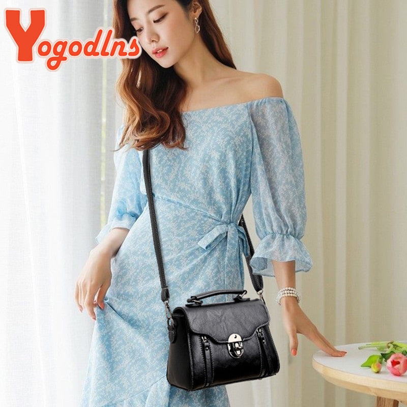 Yogodlns New Crossbody Bag For Women PU Leather Small Square Bag Fashion Shoulder Bag Vintage Lady Handbag Lock Messenge Bag