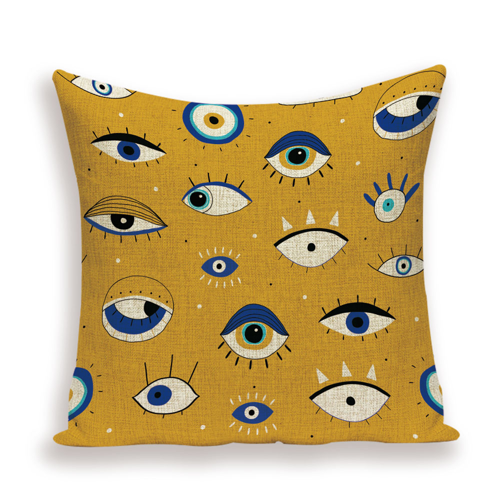 Shabby Abstract Cushions Cover Eye Geometric Patterns Pillow Case Printed Linen Cushion Cases Girl Sofa Pillows Covers Kissen