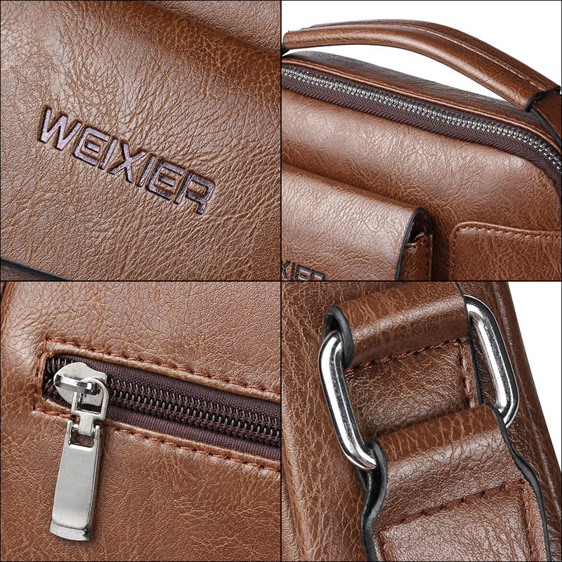 WEIXIER Men Shoulder Bags Crossbody Bag Multi-function Men's Handbags Capacity PU Leather Bag For Male Messenger Bags Tote Bag