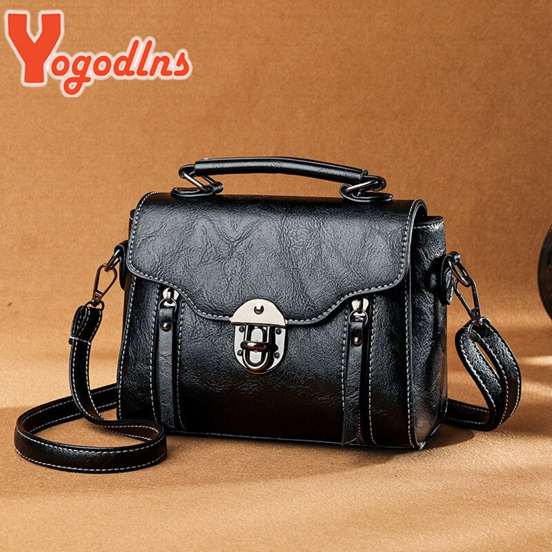 Yogodlns New Crossbody Bag For Women PU Leather Small Square Bag Fashion Shoulder Bag Vintage Lady Handbag Lock Messenge Bag