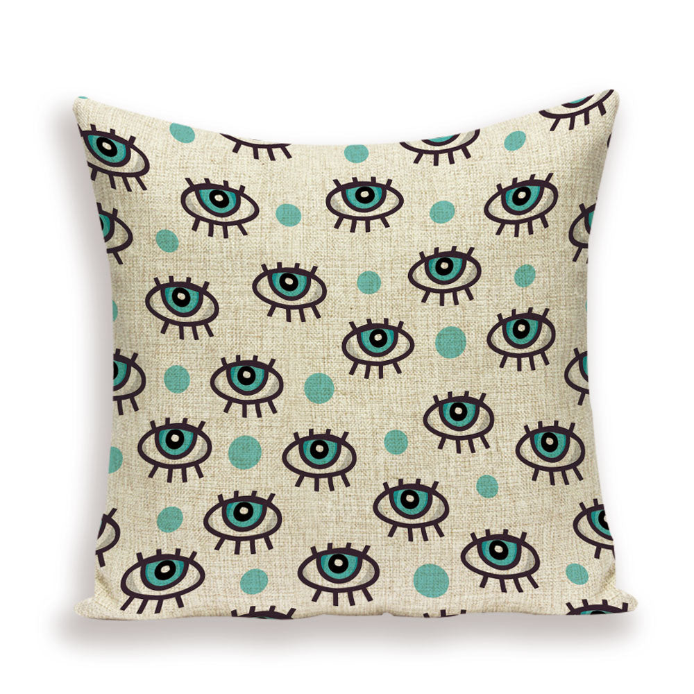 Shabby Abstract Cushions Cover Eye Geometric Patterns Pillow Case Printed Linen Cushion Cases Girl Sofa Pillows Covers Kissen