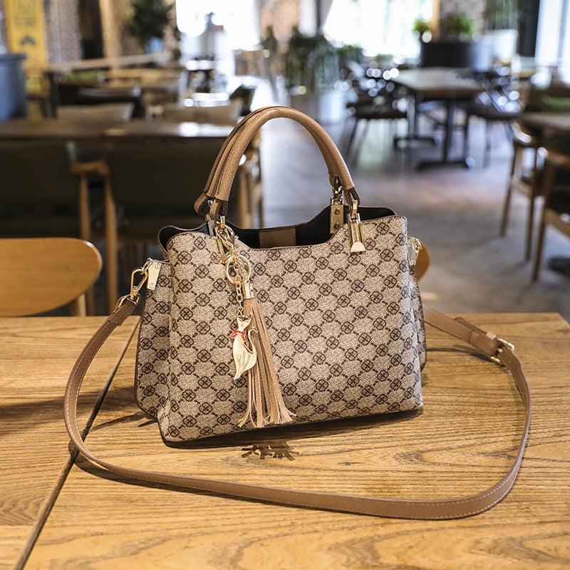 Shoulder Bag For Women 2022 2023 New Luxury Designer Crossbody Leather Vintage Fashion Ladies Shopper Mahjong Plaid Big Handbags