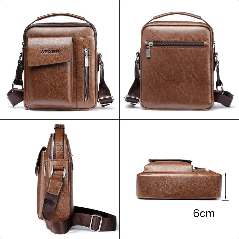 WEIXIER Men Shoulder Bags Crossbody Bag Multi-function Men's Handbags Capacity PU Leather Bag For Male Messenger Bags Tote Bag