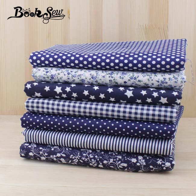 Booksew 7pcs 50cmx50cm Navy Blue Fat Quarters Cotton Fabric For DIY Sewing Patchwork Fabrics Tilda Cloth Telas Tecido Tulle
