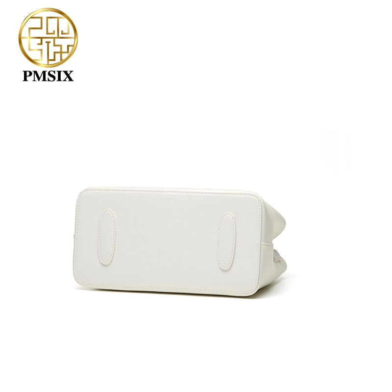PMSIX luxury White Leather Handbags For Women Elegant Embroidered Ladies' Designer Shoulder Bag Simple Messenger Bags 2021