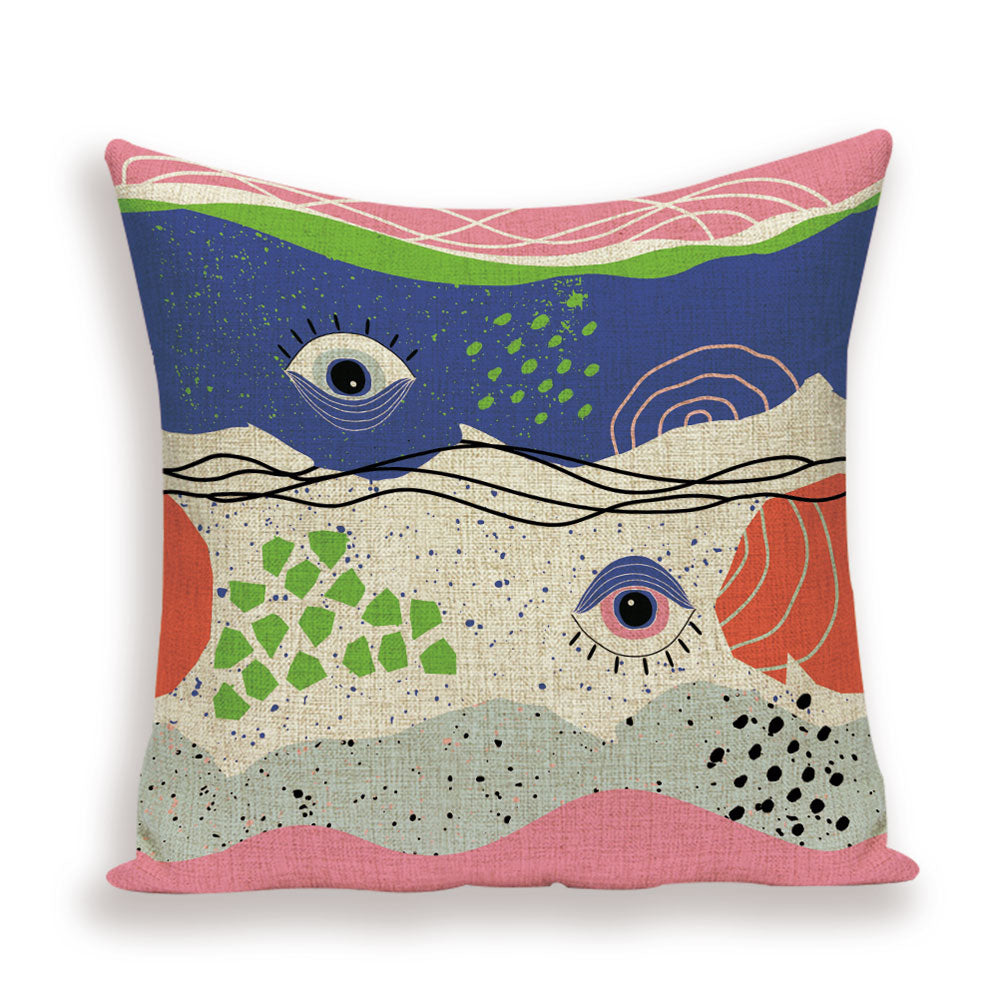 Shabby Abstract Cushions Cover Eye Geometric Patterns Pillow Case Printed Linen Cushion Cases Girl Sofa Pillows Covers Kissen