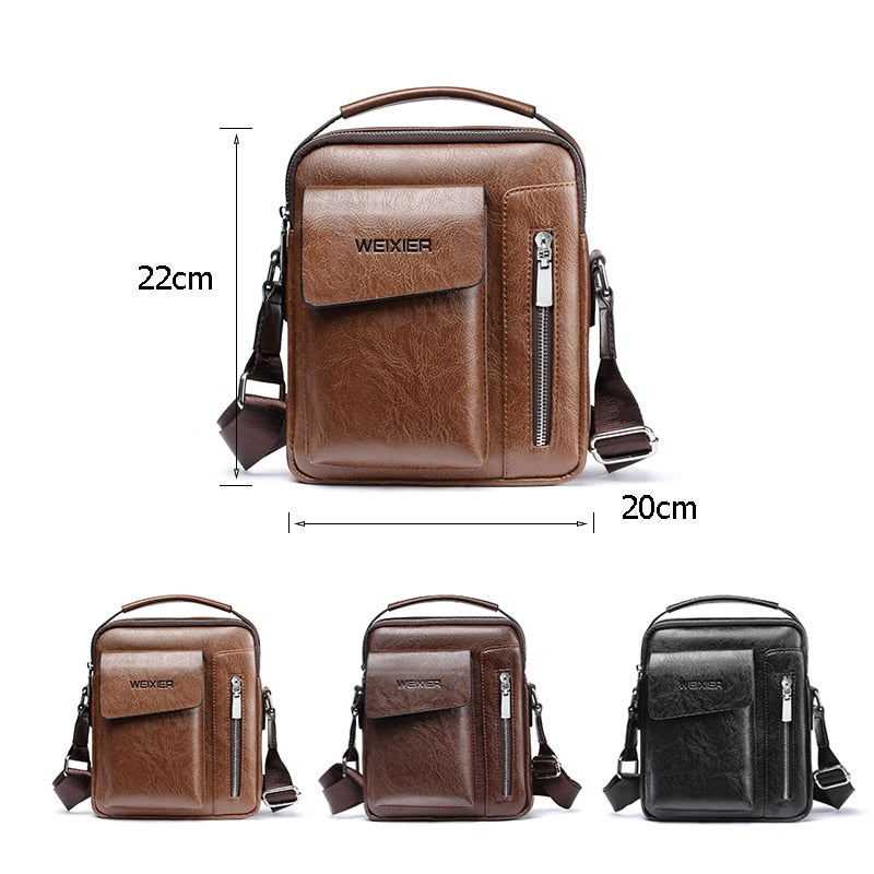 WEIXIER Men Shoulder Bags Crossbody Bag Multi-function Men's Handbags Capacity PU Leather Bag For Male Messenger Bags Tote Bag