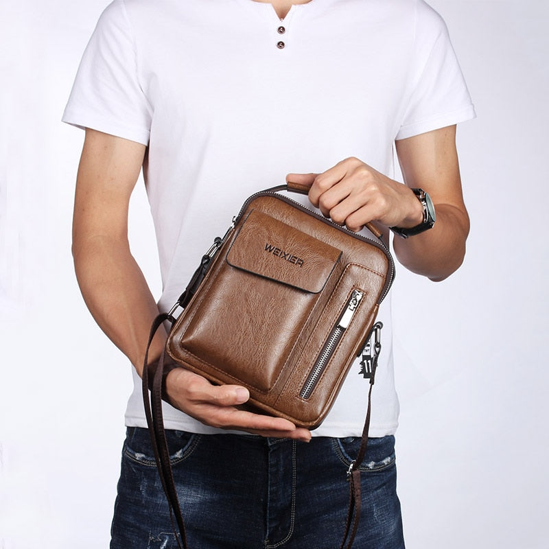 WEIXIER Men Shoulder Bags Crossbody Bag Multi-function Men's Handbags Capacity PU Leather Bag For Male Messenger Bags Tote Bag