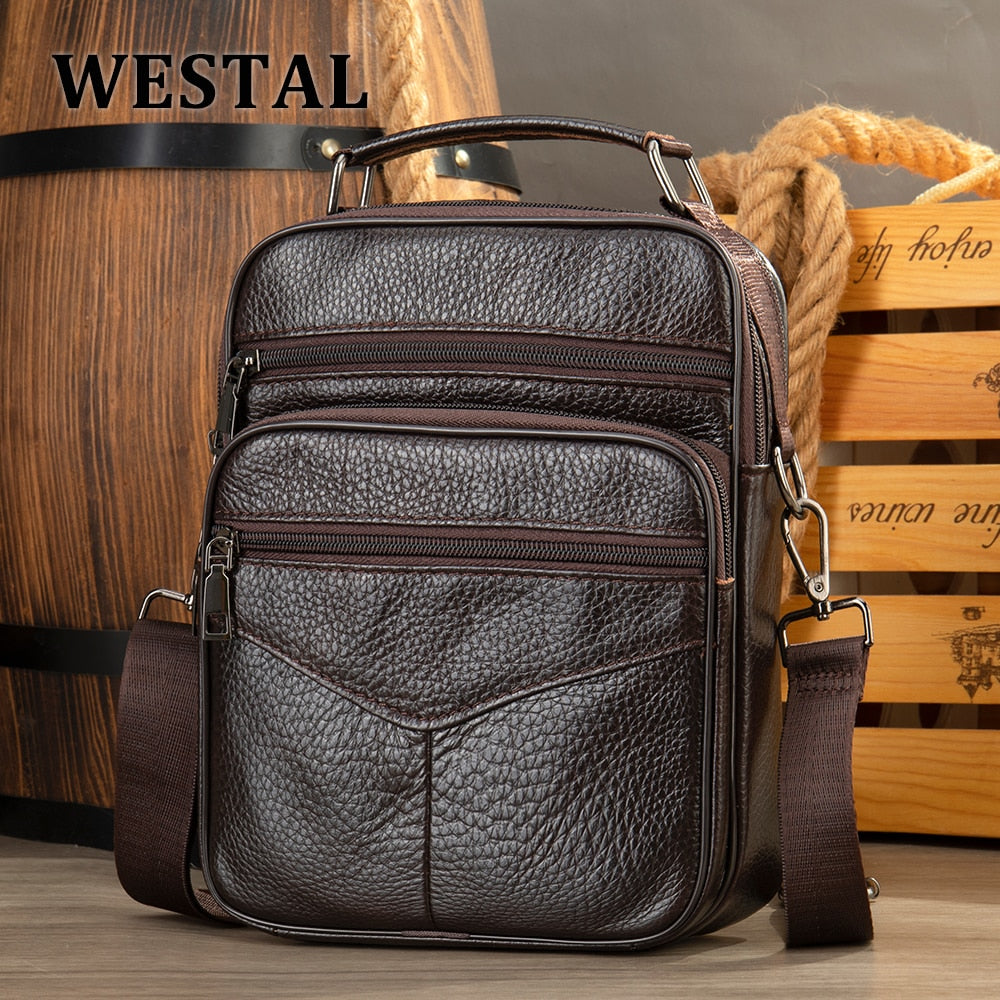WESTAL Bag Men Leather Men's Shoulder Bag Zip Mens Messanger Crossbody Bags for Men Desinger Bags Small Men's Leather Handbags
