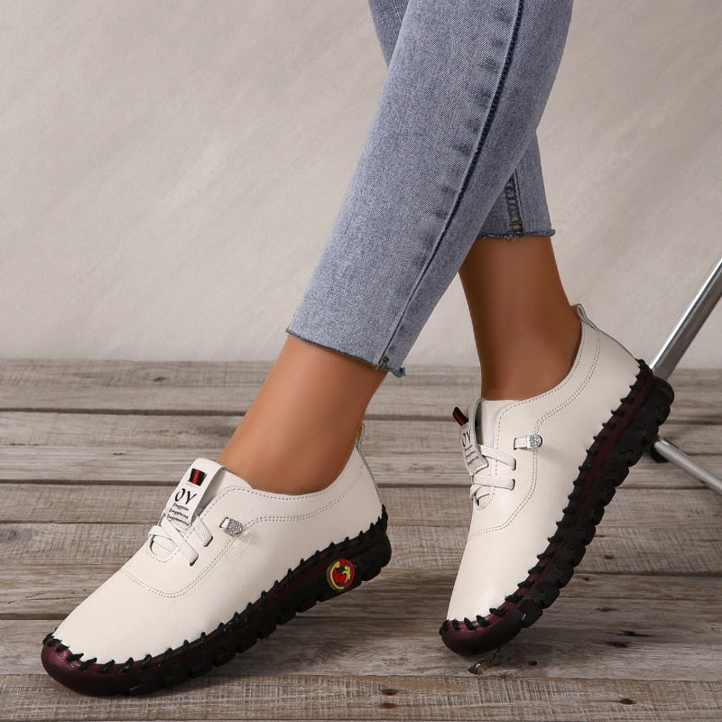 2022 New Spring Casual Women Shoes Platform Loafers 2022 Lace Up Leather Flats Slip-On Mom Shoe Mujer Zapatos Chaussure Femme