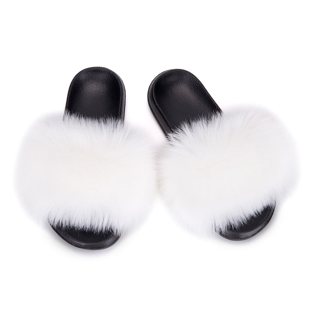 MPPM Faux Fur Slippers Fur Slides Fur Fluffy Sandals Girls Beach Home Plush Sliders Furry Flip Flops Women Shoes Woman