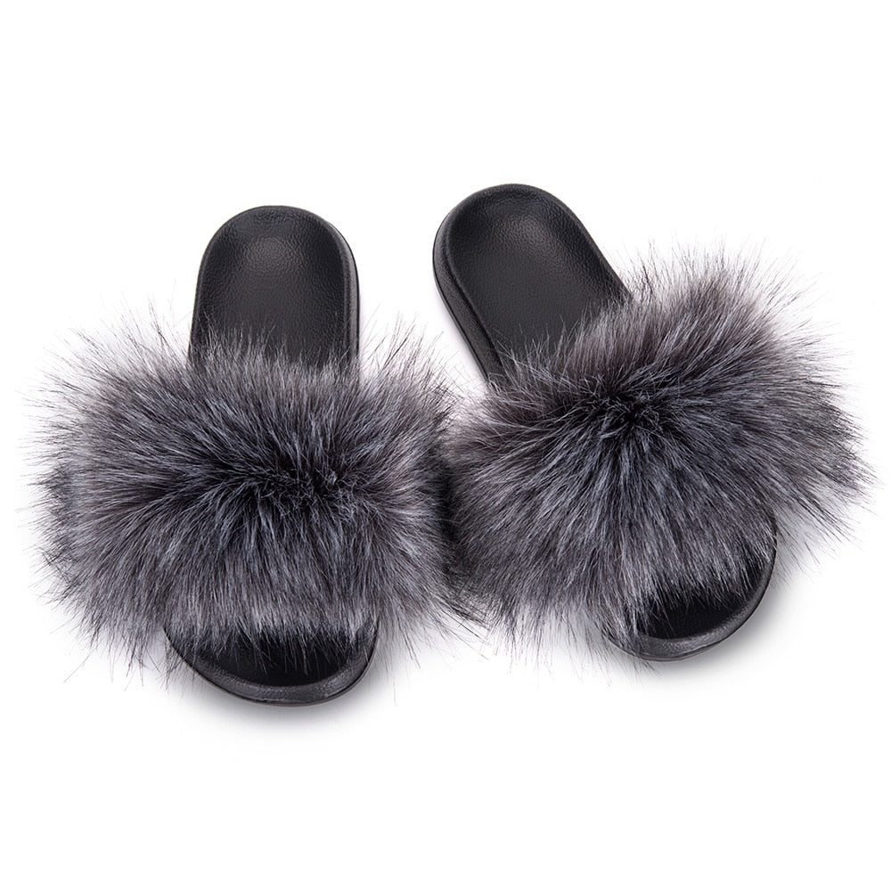 MPPM Faux Fur Slippers Fur Slides Fur Fluffy Sandals Girls Beach Home Plush Sliders Furry Flip Flops Women Shoes Woman