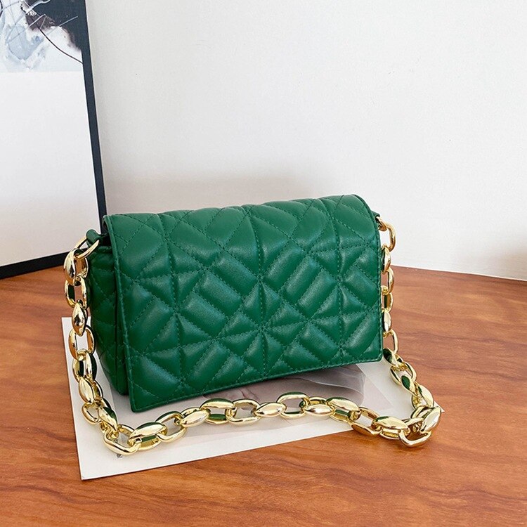 Winter New Korean Fashion Color Contrast Simple Small Square Bag Thick Chain Shoulder Bag Handbag Crossbody Bags for Women