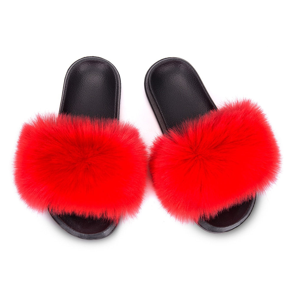MPPM Faux Fur Slippers Fur Slides Fur Fluffy Sandals Girls Beach Home Plush Sliders Furry Flip Flops Women Shoes Woman