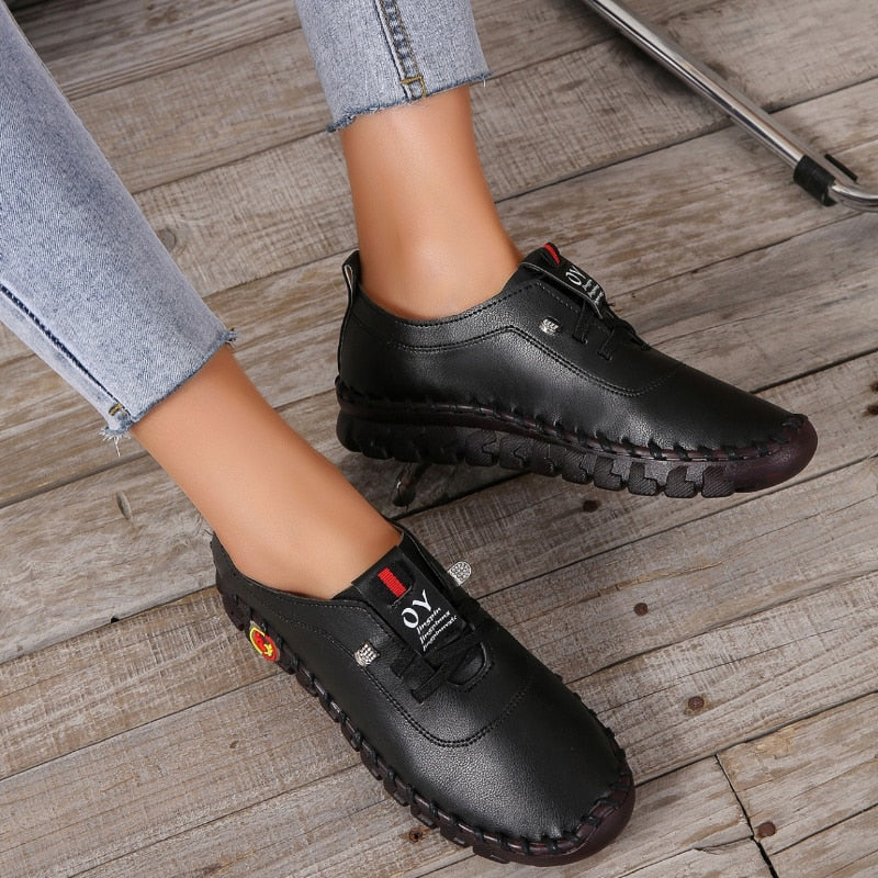 2022 New Spring Casual Women Shoes Platform Loafers 2022 Lace Up Leather Flats Slip-On Mom Shoe Mujer Zapatos Chaussure Femme