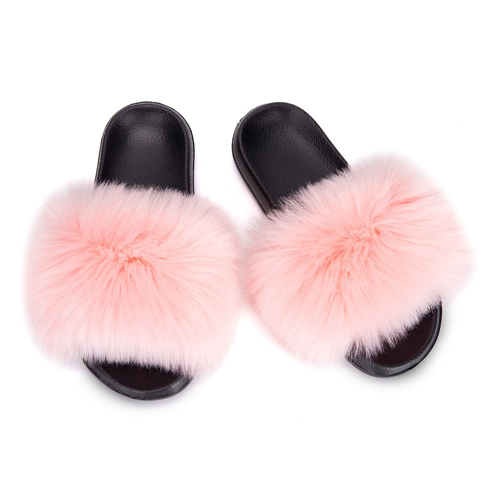 MPPM Faux Fur Slippers Fur Slides Fur Fluffy Sandals Girls Beach Home Plush Sliders Furry Flip Flops Women Shoes Woman