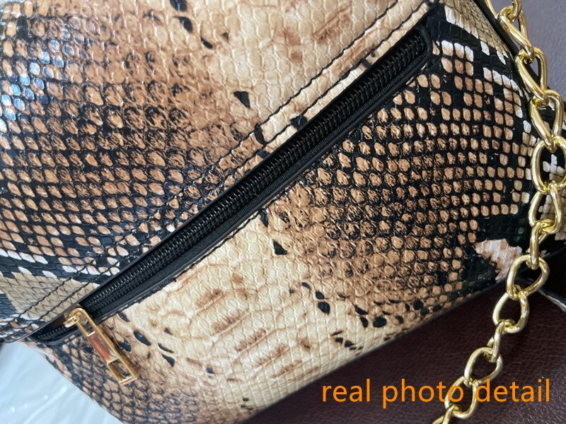 Female Pu Leather Chain Crossbody Bags New Fashion Small Snake Print Flap Shoulder Bag For Women Girls Square Messenger Bag