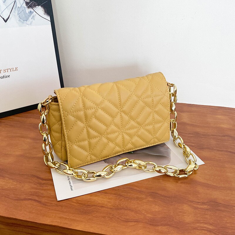 Winter New Korean Fashion Color Contrast Simple Small Square Bag Thick Chain Shoulder Bag Handbag Crossbody Bags for Women