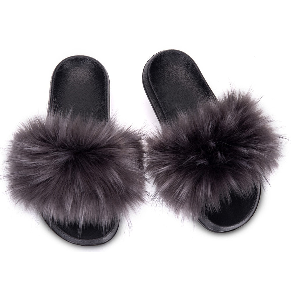 MPPM Faux Fur Slippers Fur Slides Fur Fluffy Sandals Girls Beach Home Plush Sliders Furry Flip Flops Women Shoes Woman