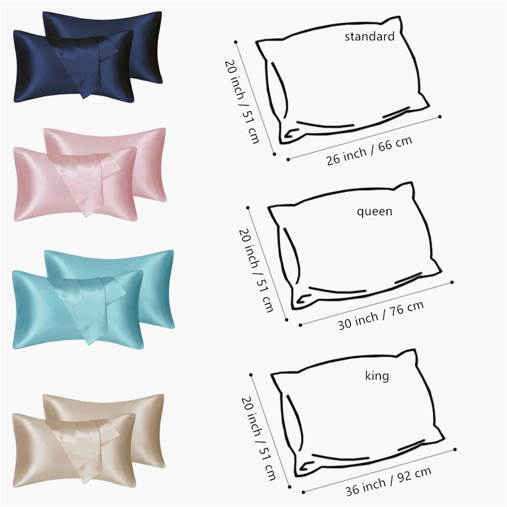 Solid High Quality Silky Satin Skin Care Pillowcase Hair Anti Pillow Case Queen King Full Size Pillow Cover For Sleep