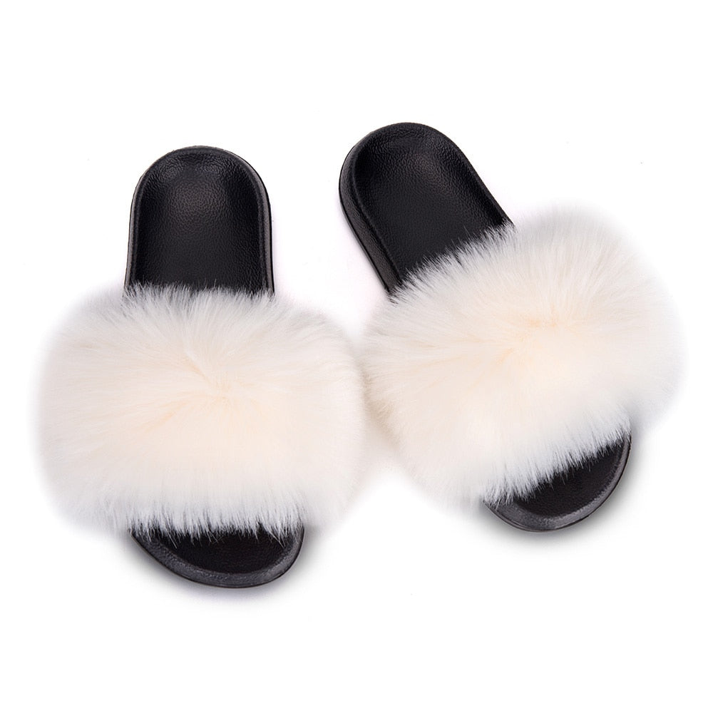 MPPM Faux Fur Slippers Fur Slides Fur Fluffy Sandals Girls Beach Home Plush Sliders Furry Flip Flops Women Shoes Woman