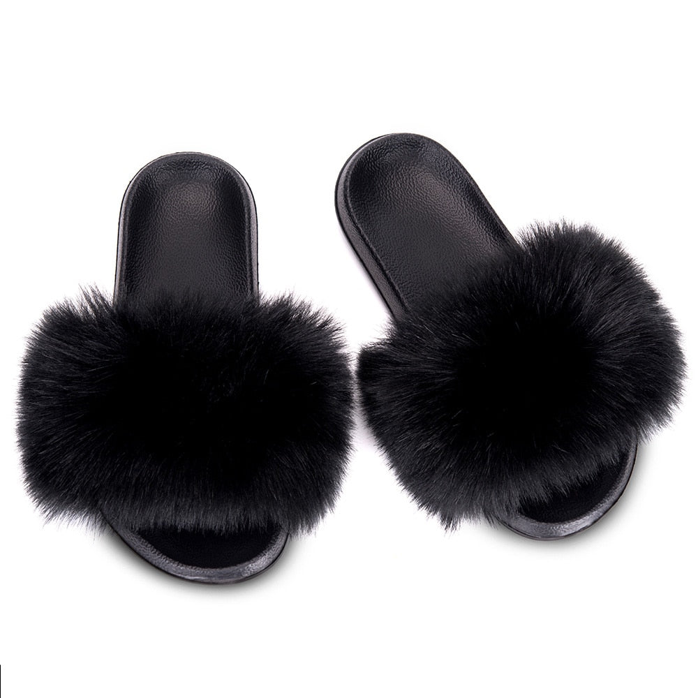 MPPM Faux Fur Slippers Fur Slides Fur Fluffy Sandals Girls Beach Home Plush Sliders Furry Flip Flops Women Shoes Woman