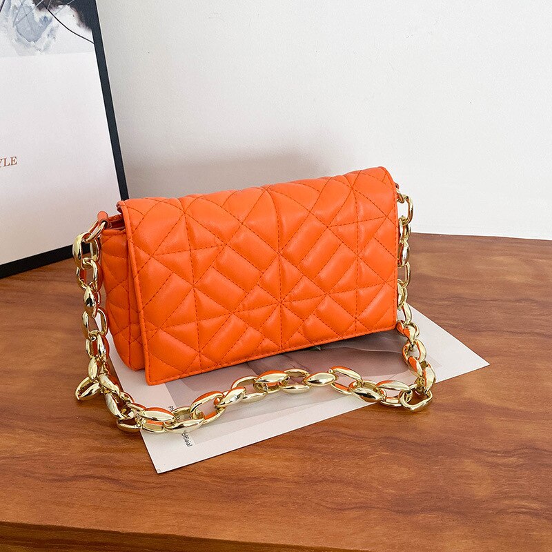 Winter New Korean Fashion Color Contrast Simple Small Square Bag Thick Chain Shoulder Bag Handbag Crossbody Bags for Women