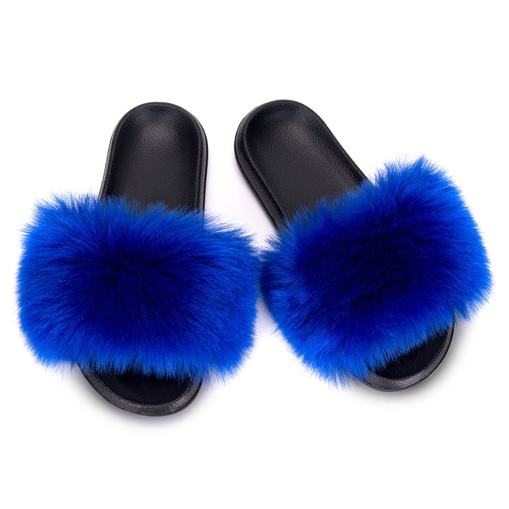 MPPM Faux Fur Slippers Fur Slides Fur Fluffy Sandals Girls Beach Home Plush Sliders Furry Flip Flops Women Shoes Woman