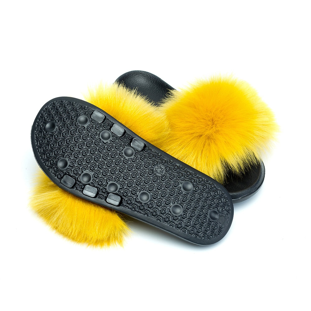 MPPM Faux Fur Slippers Fur Slides Fur Fluffy Sandals Girls Beach Home Plush Sliders Furry Flip Flops Women Shoes Woman