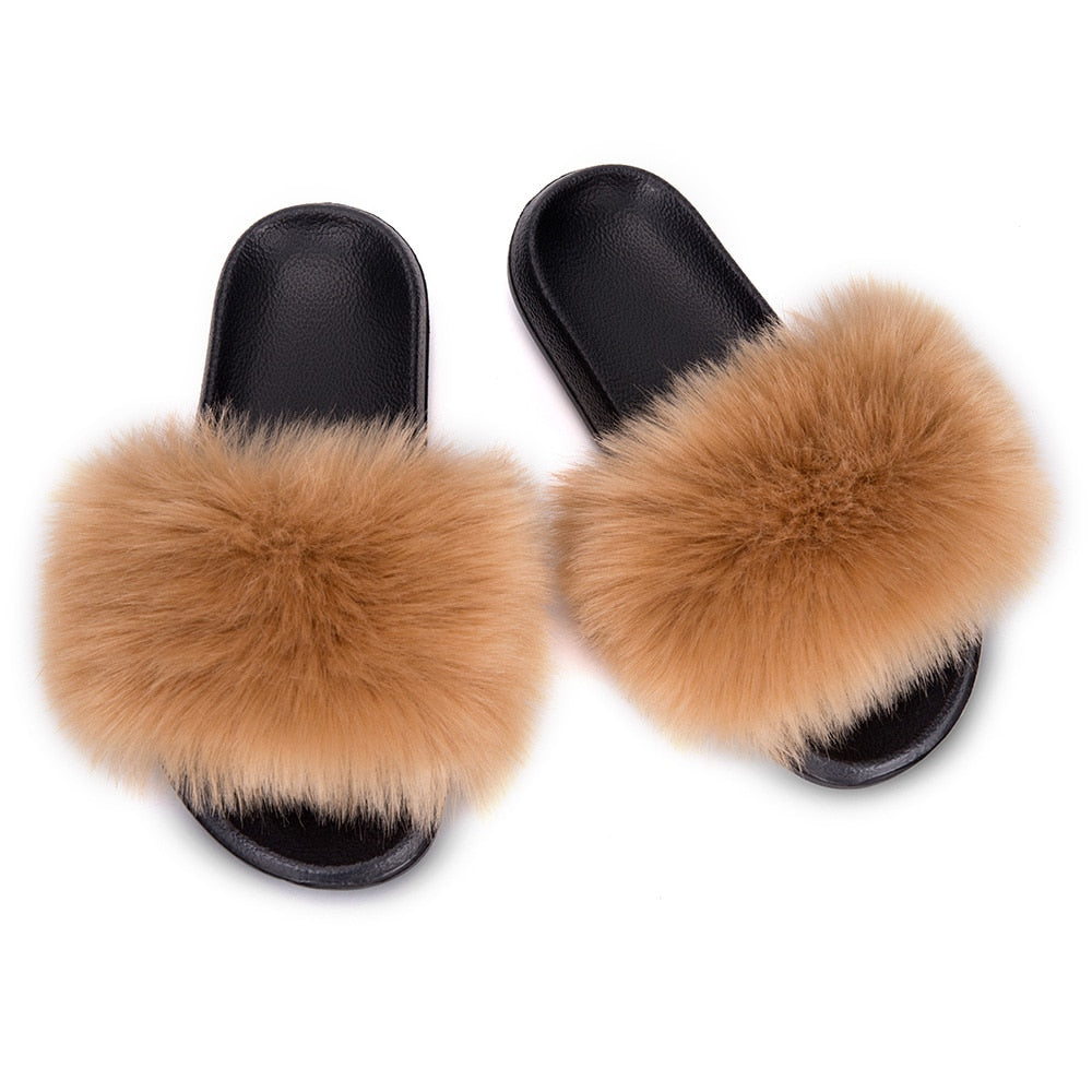 MPPM Faux Fur Slippers Fur Slides Fur Fluffy Sandals Girls Beach Home Plush Sliders Furry Flip Flops Women Shoes Woman
