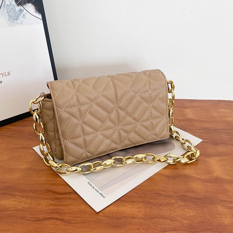 Winter New Korean Fashion Color Contrast Simple Small Square Bag Thick Chain Shoulder Bag Handbag Crossbody Bags for Women