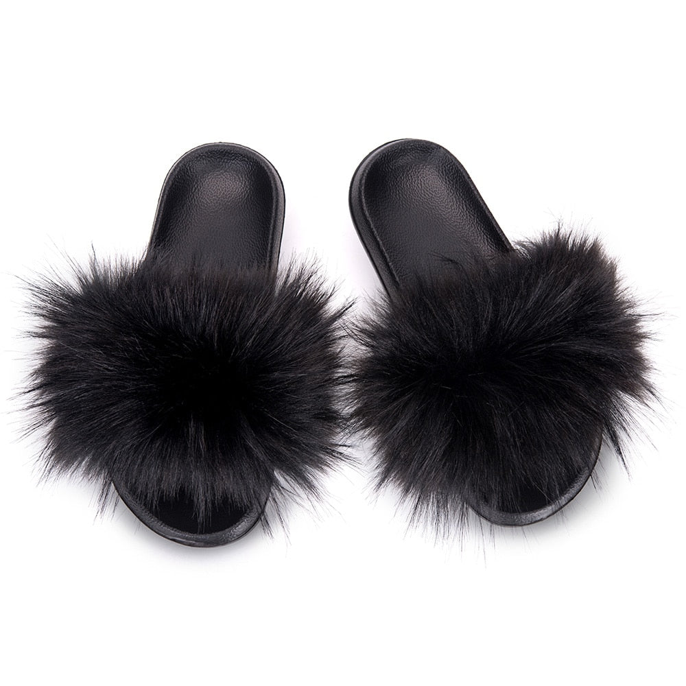 MPPM Faux Fur Slippers Fur Slides Fur Fluffy Sandals Girls Beach Home Plush Sliders Furry Flip Flops Women Shoes Woman