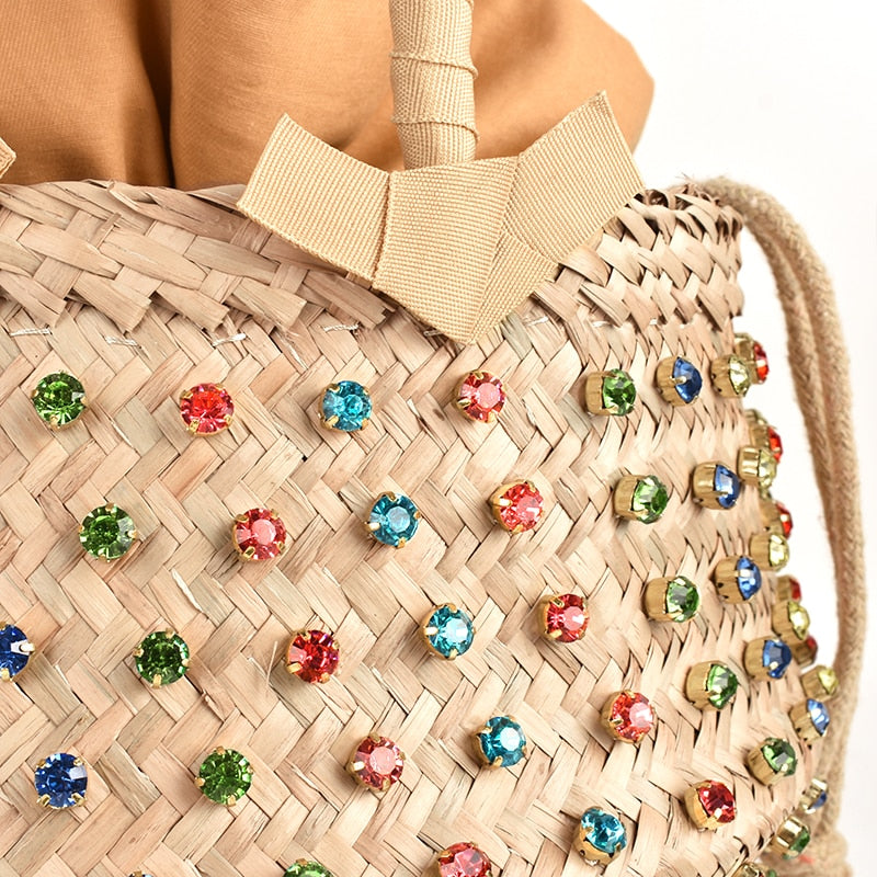 Artmomo Woven Crystal Embellished Tote Bag Rainbow Bucket Bag Women's Shoulder Bags Best Handbags 2020 Purses diamond bags