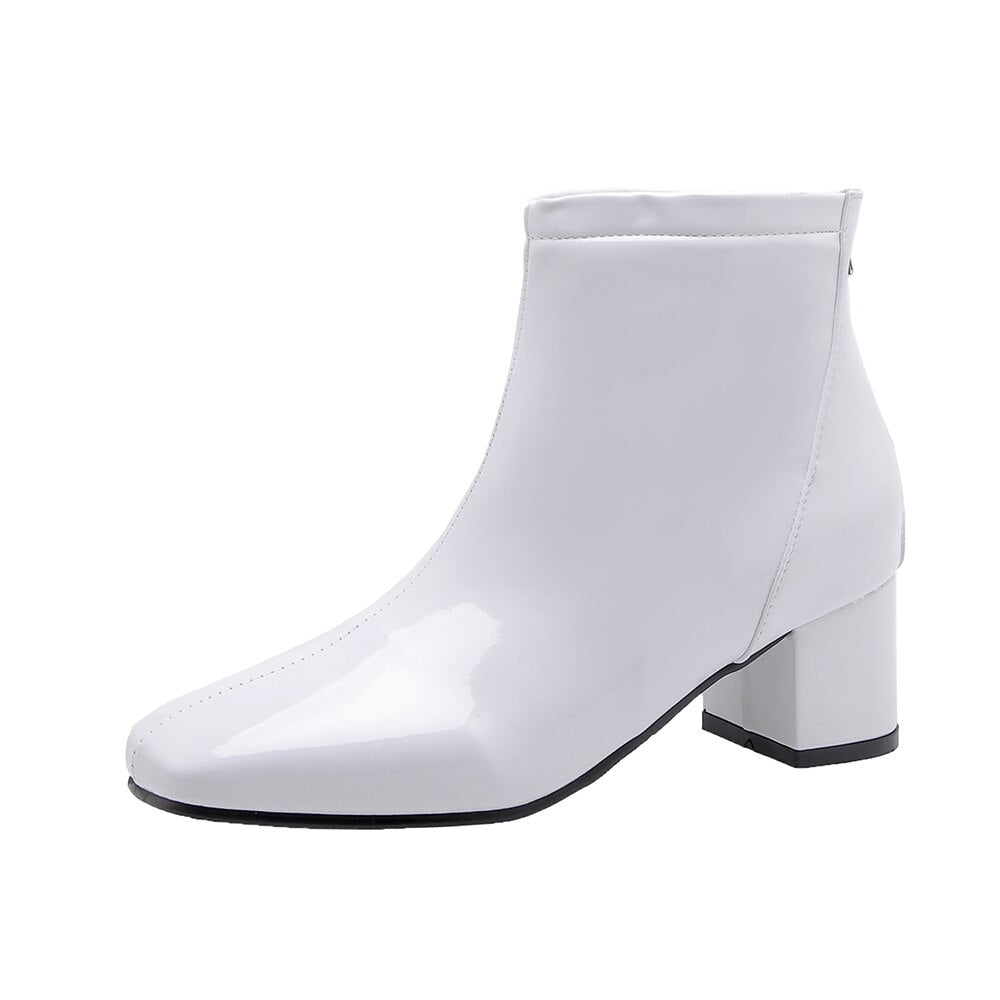 autumn Women ankle Boots fashion simple slip-on Bright leather platform Booties feminina yellow purple Thick with shoes woman 38