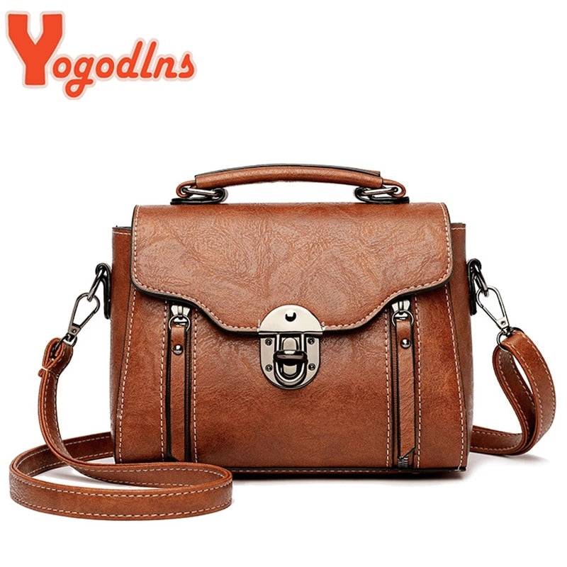Yogodlns New Crossbody Bag For Women PU Leather Small Square Bag Fashion Shoulder Bag Vintage Lady Handbag Lock Messenge Bag