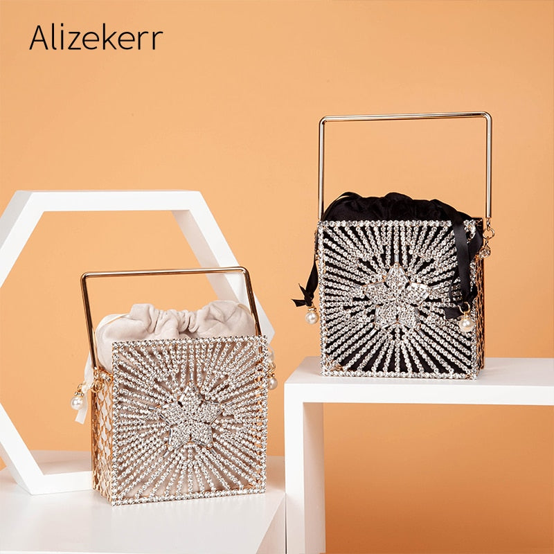 Shiny star Diamonds Evening Bags Women 2020 New Luxury Rhinestone Metal Cage Clutch Purse Female Chic Hollow Out Shoulder Bags
