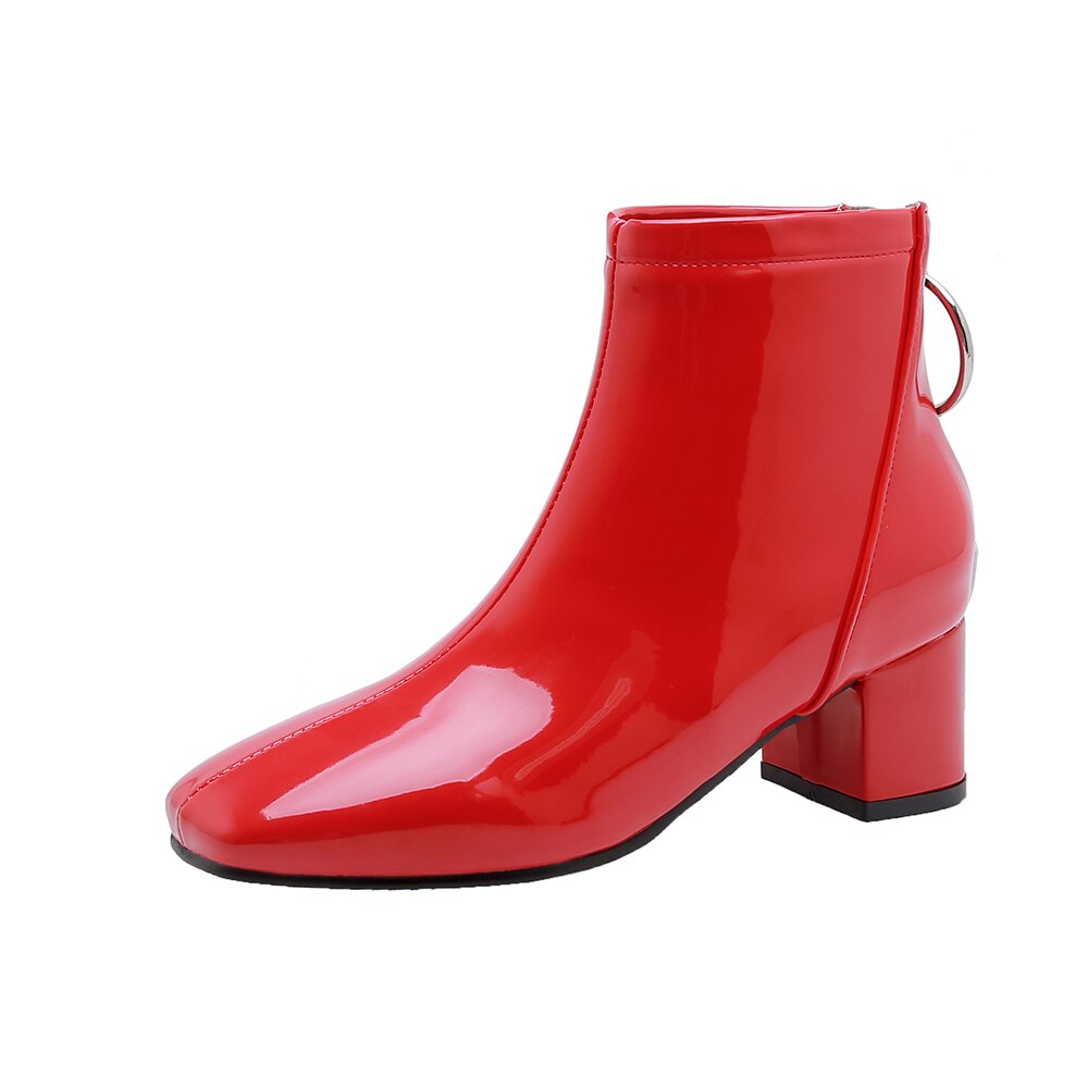 autumn Women ankle Boots fashion simple slip-on Bright leather platform Booties feminina yellow purple Thick with shoes woman 38