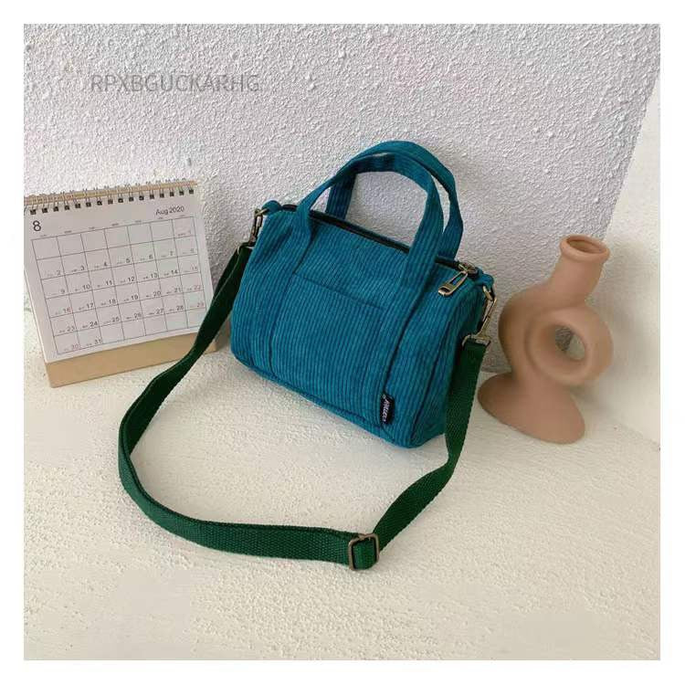 Corduroy Shoulder Bag Women Vintage Shopping Bags Zipper Girls Student Bookbag Handbags Casual Tote With Outside Pocket