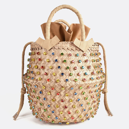 Artmomo Woven Crystal Embellished Tote Bag Rainbow Bucket Bag Women's Shoulder Bags Best Handbags 2020 Purses diamond bags