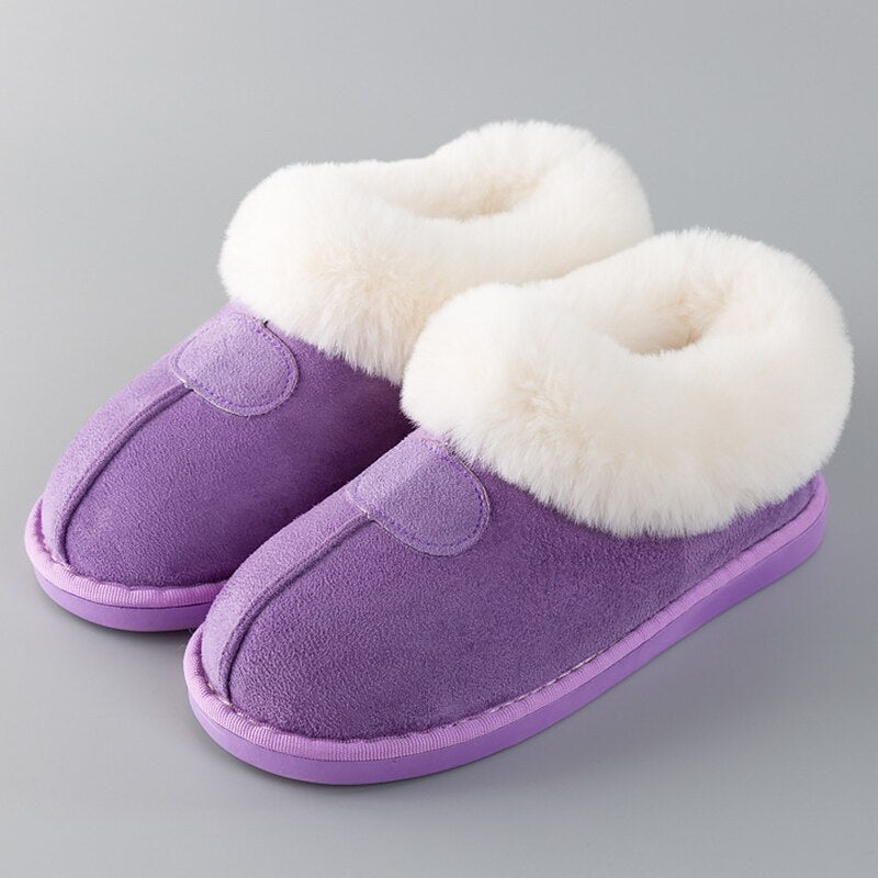 Women's Fluffy slippers Winter fur sliders house slippers for women Big size 14 warm non-slip Couple soft plush home shoes