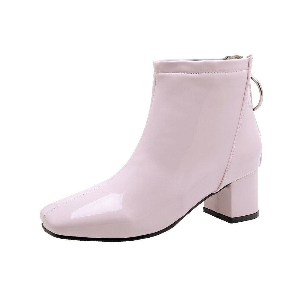 autumn Women ankle Boots fashion simple slip-on Bright leather platform Booties feminina yellow purple Thick with shoes woman 38