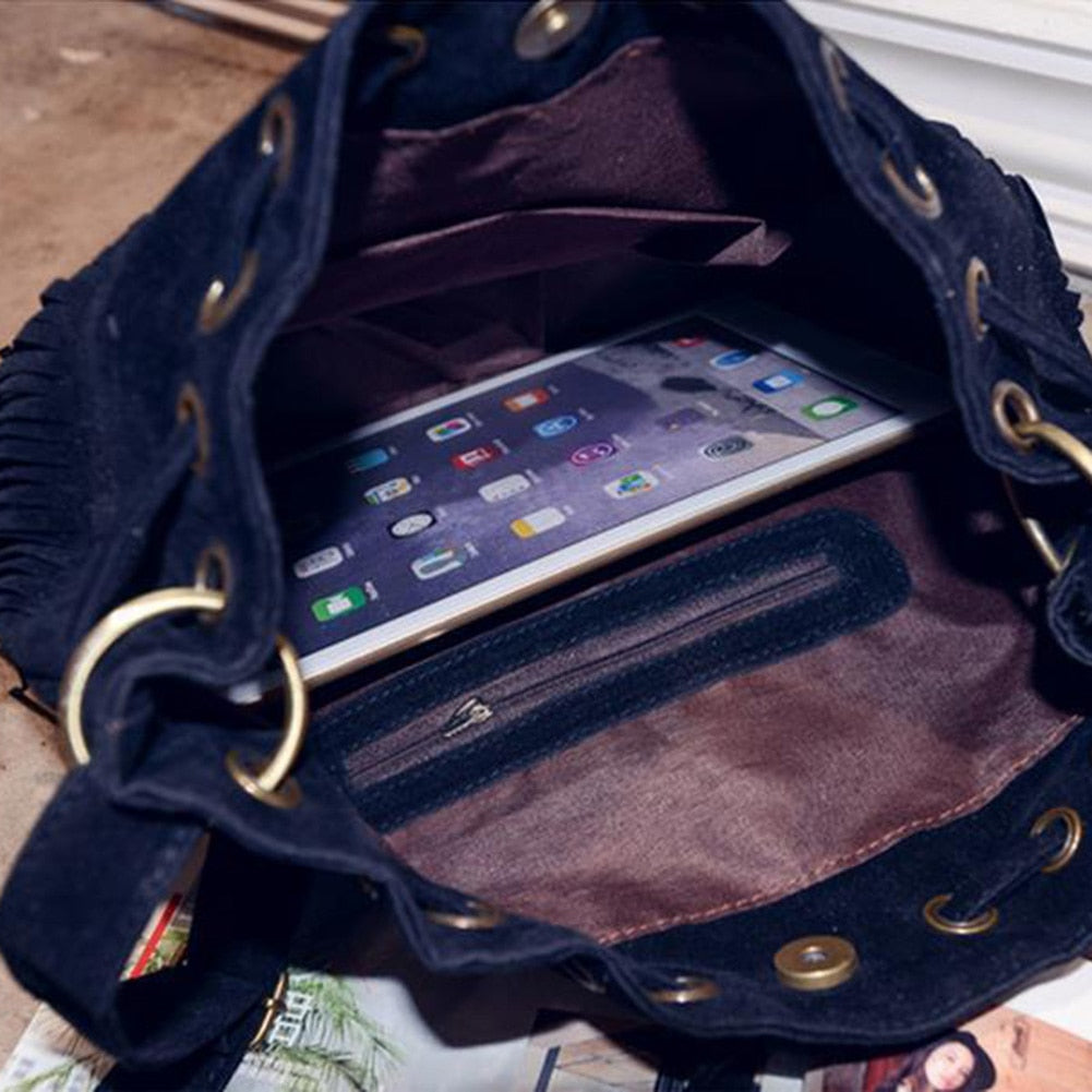 bag women 2020  Fashion Solid Color Women Fringe Drawstring Suede Crossbody Shoulder Bucket Bag  bags for women 2020 сумка женск