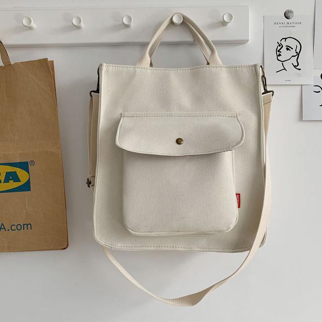 Corduroy Shoulder Bag Women Vintage Shopping Bags Zipper Girls Student Bookbag Handbags Casual Tote With Outside Pocket