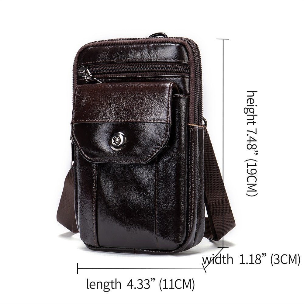WESTAL Small Men's Bag Genuine Leather Flap Phone Belt Pouch Men's Shoulder Bags Men Leather Crossbody Bags Over The Shoulder