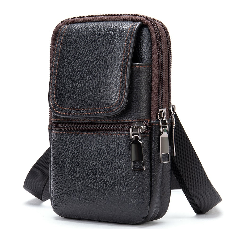 WESTAL Small Men's Bag Genuine Leather Flap Phone Belt Pouch Men's Shoulder Bags Men Leather Crossbody Bags Over The Shoulder