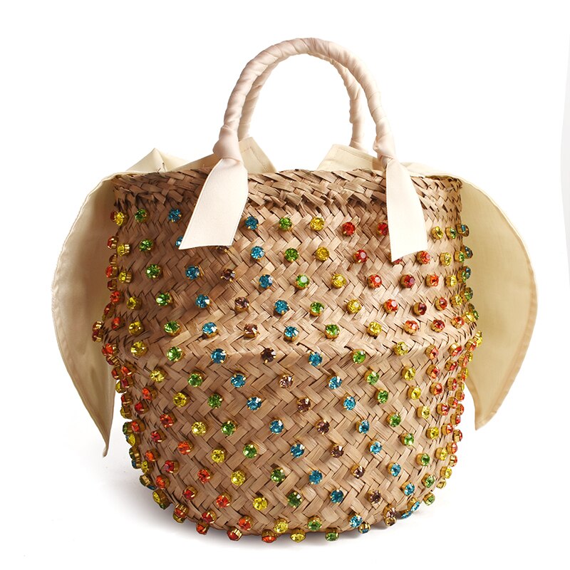 Artmomo Woven Crystal Embellished Tote Bag Rainbow Bucket Bag Women's Shoulder Bags Best Handbags 2020 Purses diamond bags