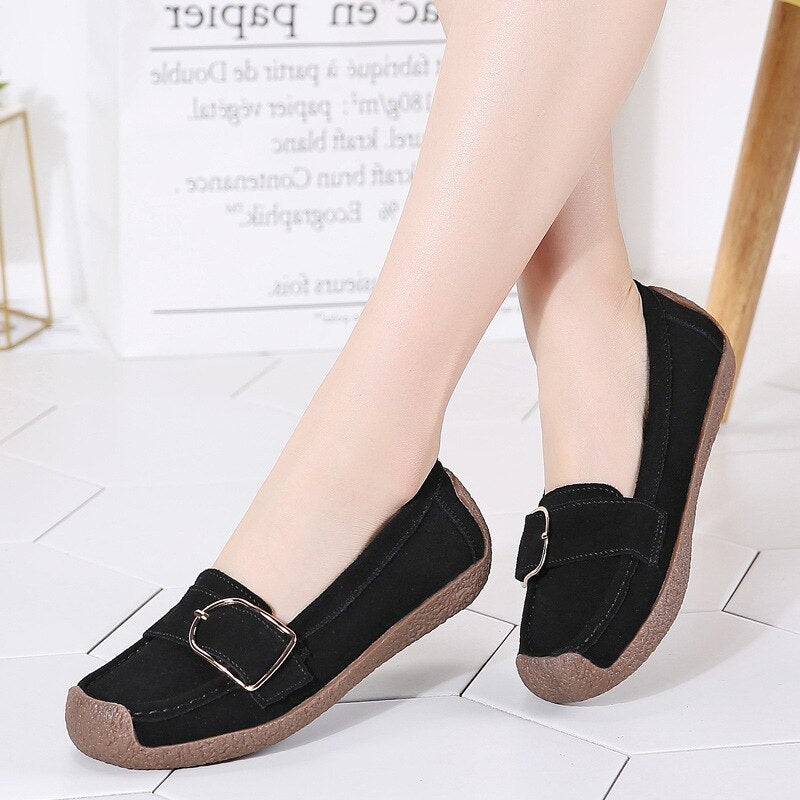 dobeyping Spring Autumn Shoes Woman Genuine Leather Women Flats Slip On Women's Loafers Female Moccasins Shoe Buckle Footwear