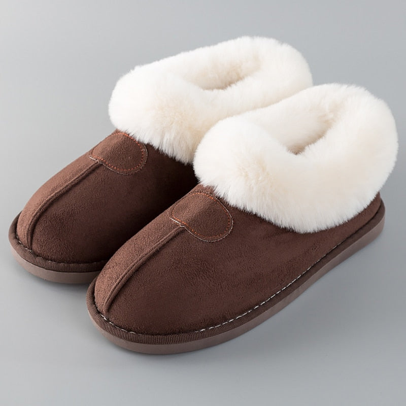 Women's Fluffy slippers Winter fur sliders house slippers for women Big size 14 warm non-slip Couple soft plush home shoes