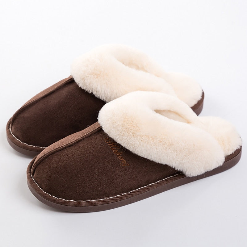 Women's Fluffy slippers Winter fur sliders house slippers for women Big size 14 warm non-slip Couple soft plush home shoes